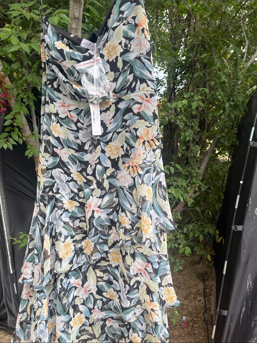 Petal & Pup Black Strapless Floral Tiered Slip Dress with Pastel Blooms - Picture 9 of 9
